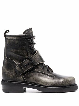 Buckle-Strap Lace-Up Boots