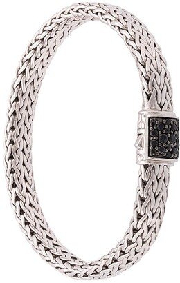 Silver Classic Chain Flat Chain Bracelet with Black Sapphire Clasp