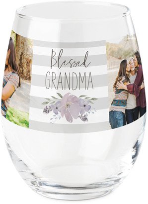 Stemless Wine Glasses: Blessed Grandma Printed Wine Glass, Printed Wine, Set Of 1, Gray