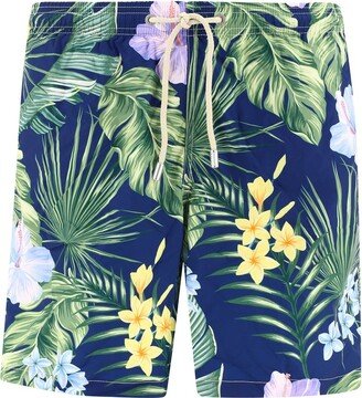 Floral Printed Drawstring Swim Shorts-AA