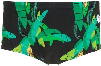 Leaf-Print Swimming Trunks-AB