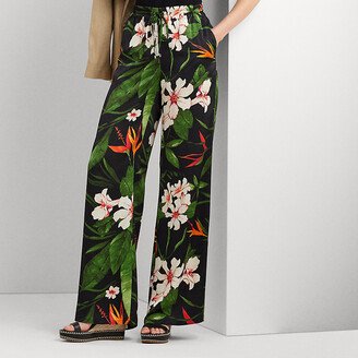 Ralph Lauren Floral Satin Charmeuse Wide-Leg Pant