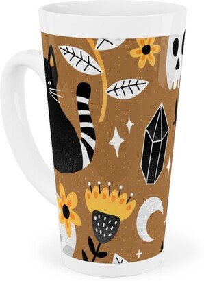 Mugs: Black Cat & Floral Skull Tall Latte Mug, 17Oz, Brown