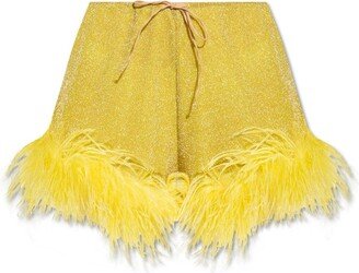 Feather-detailed Drawstring Shorts