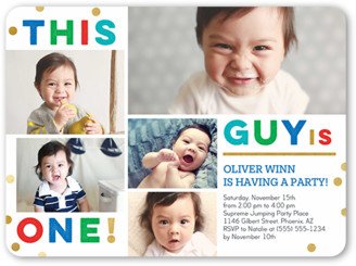 Baby Boy's 1St Birthday Invitations: Confetti Celebration Boy Birthday Invitation, White, Pearl Shimmer Cardstock, Rounded