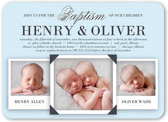 Baptism Invitations: Precious Twin Boys Baptism Invitation, Blue, Standard Smooth Cardstock, Rounded