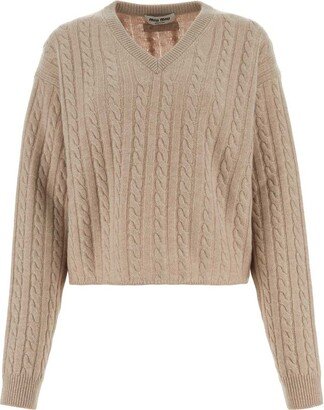 Cable-Knitted V-Neck Jumper