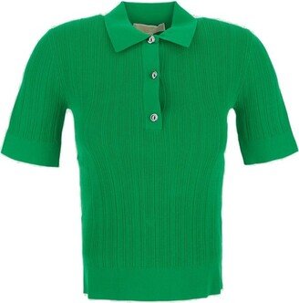 Fine-Ribbed Long-Sleeved Polo Shirt