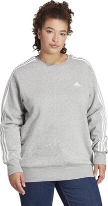 Plus Size Inc 3-Stripes Fleece Sweatshirt (Medium Grey Heather/White) Women's Clothing