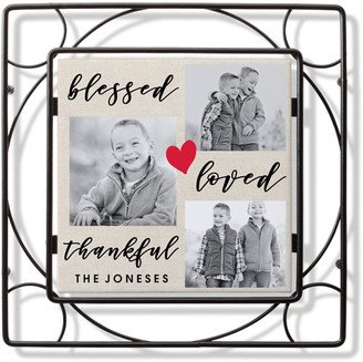 Trivets: Blessed Loved Thankful Trivet, Ceramic, Red