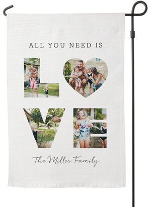 Garden Flags: Love Collage Garden Flag, Flag Stand, White