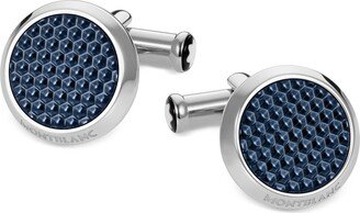 Unisex Meisterstuck Classic Stainless Steel with Blue Lacquer Inlay Cuff Links 112904