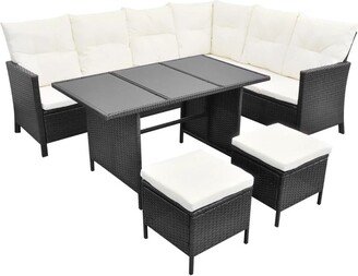 4 Piece Patio Lounge Set with Cushions Poly Rattan Black - 86.6