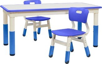 Dry-Erase Rectangular Activity Table with 2 Chairs, Adjustable, Kids Furniture, Blue