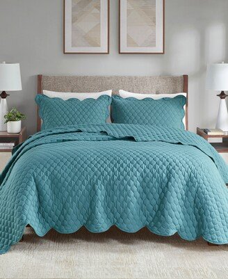 Nala Scalloped Edge Crinkle Microfiber 3 Piece Quilt Set, Full/Queen