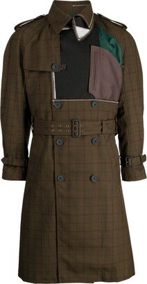 Patchworked Double-Breasted Trench Coat