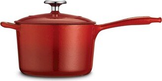 Gourmet 2.5qt Enameled Cast Iron Sauce Pan with Lid Red