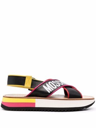 Crossover Logo-Print Leather Sandals