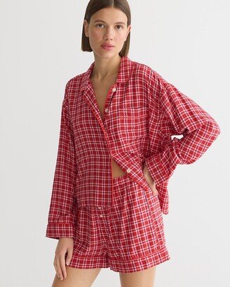 Long-sleeve pajama short set in tartan flannel