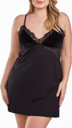 Layna Plus Size Velore and Velvet-Textured Lace Trimmed Chemise