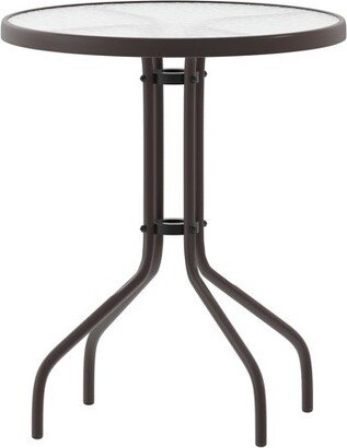 Emma and Oliver Bronze Metal Patio Table with 23.75'' Round Tempered Glass Top