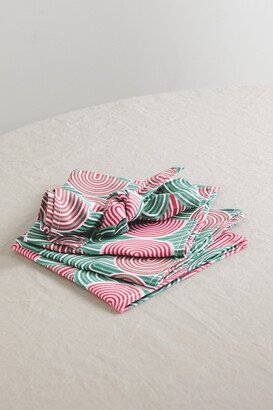 Set Of Six Printed Linen Napkins - Pink