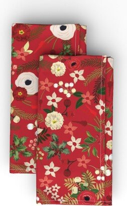 Cloth Napkins: Vintage Floral Cloth Napkin, Longleaf Sateen Grand, Red