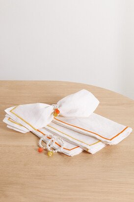 Sister By Studio Ashby Set Of Four Linen Napkins And Faux Pearl And Resin Napkin Rings - Orange