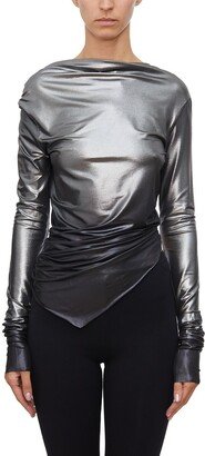 Metallic-Effect V-Neck Cropped Top