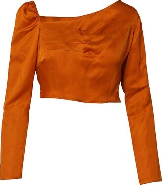 Dalb Flutter Orange Cropped Top With Asymmetric Neckline