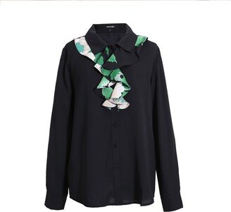 Smart and Joy Flower Print Jabot Collar Blouse - Green