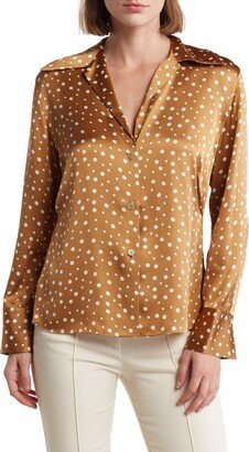 Tossed Dot Fitted Collar Silk Blouse