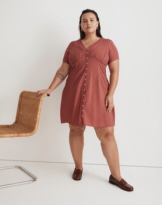 Plus Shirred Button-Front Mini Dress