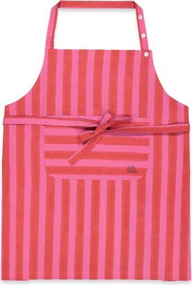 Kate Austin Designs Organic Cotton Adjustable Neck Strap Apron With Front Pocket And Waist Tie Closures In Red And Pink Cabana Stripe Block Print