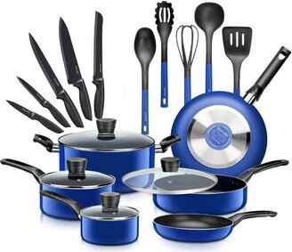 20 Piece Kitchenware Pots & Pans Set – Basic Kitchen Cookware, Black Non-Stick Coating Inside, Heat Resistant Lacquer (Blue)