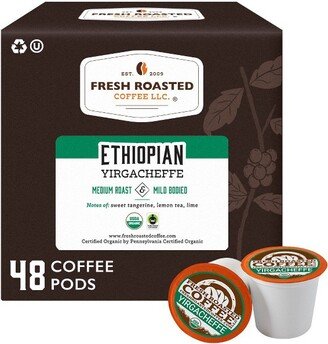 Fresh Roasted Coffee - Organic Ethiopian Yirgacheffe Medium Roast Single Serve Pods - 48CT