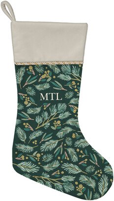 Christmas Stockings: Greenery Monogram Christmas Stocking, Natural, Green