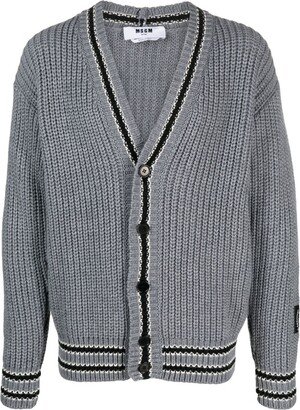 Striped-Trim Buttoned Cardigan