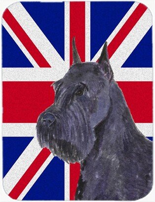 SS4965LCB Schnauzer With English Union Jack British Flag Glass Cutting Board