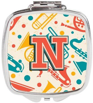 CJ2001-NSCM Letter N Retro Teal Orange Musical Instruments Initial Compact Mirror