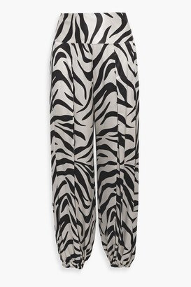 Ibiza pleated zebra-print silk-satin tapered pants