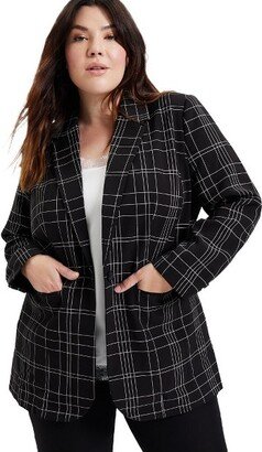 June + Vie by Roaman' Women' Plu Size Claic Boyfriend Blazer, 10 W - Black Line Plaid