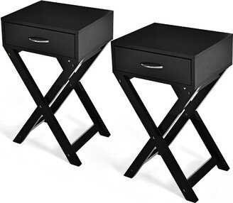 2PCS Nightstand x-Shape Drawer Accent Side End Table Modern Home Furniture Black