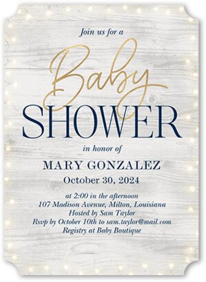 Baby Shower Invitations: Framed Rustic Lights Baby Shower Invitation, Blue, 5X7, Signature Smooth Cardstock, Ticket