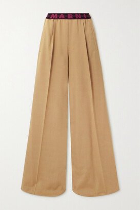 Pleated Grain De Poudre Wool Wide-leg Pants - Neutrals