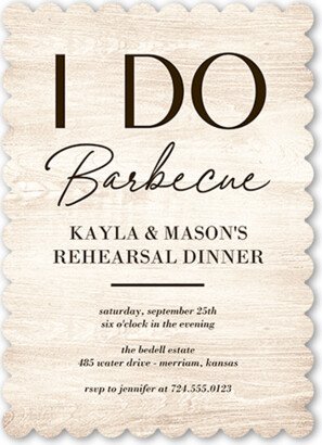 Rehearsal Dinner Invitations: I Do Barbecue Rehearsal Dinner Invitation, Beige, 5X7, Pearl Shimmer Cardstock, Scallop