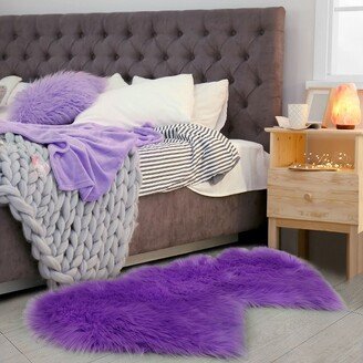 PiccoCasa Bedroom Double Heart Shaped Soft Faux Sheepskin Fur Plush Area Rugs Floor Mat 1 Pc Purple 23.4x46.8