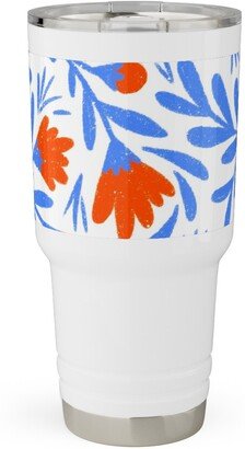 Travel Mugs: Floral Drop - Red And Blue Travel Tumbler, 30Oz, Blue