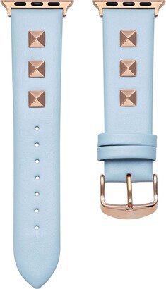 Rebel Light Blue Genuine Leather and Stud Band for Apple Watch, 42mm-44mm - Light Blue, Rose Gold Plated