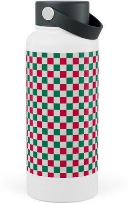 Photo Water Bottles: Winter Gingham - Red And Green Stainless Steel Wide Mouth Water Bottle, 30Oz, Wide Mouth, Multicolor